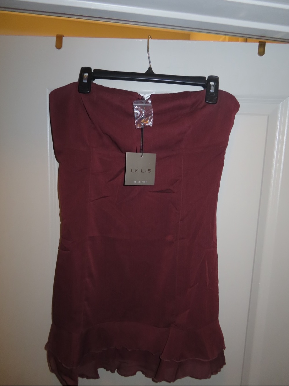 Le Lis Strapless Wine Red Ruffle-Hem Dress